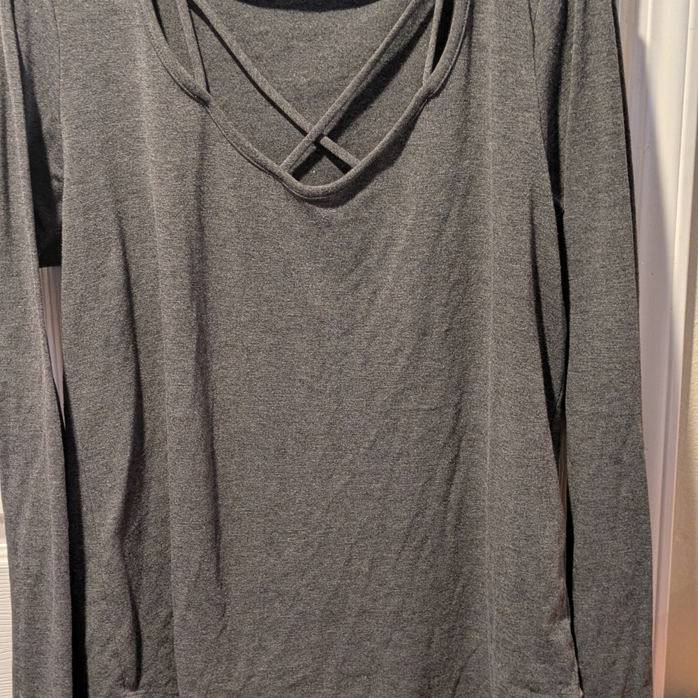 First Love Charcoal Crisscross Long Sleeve Blouse